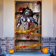 Halloween Scary Door Poster 6 X 3 ft, Horror Warning Haunted Party