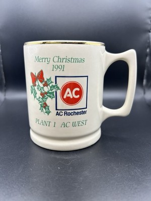 Vtg 1991 AC Rochester General Motors Ceramic Mug Merry Christmas Plant 1 West