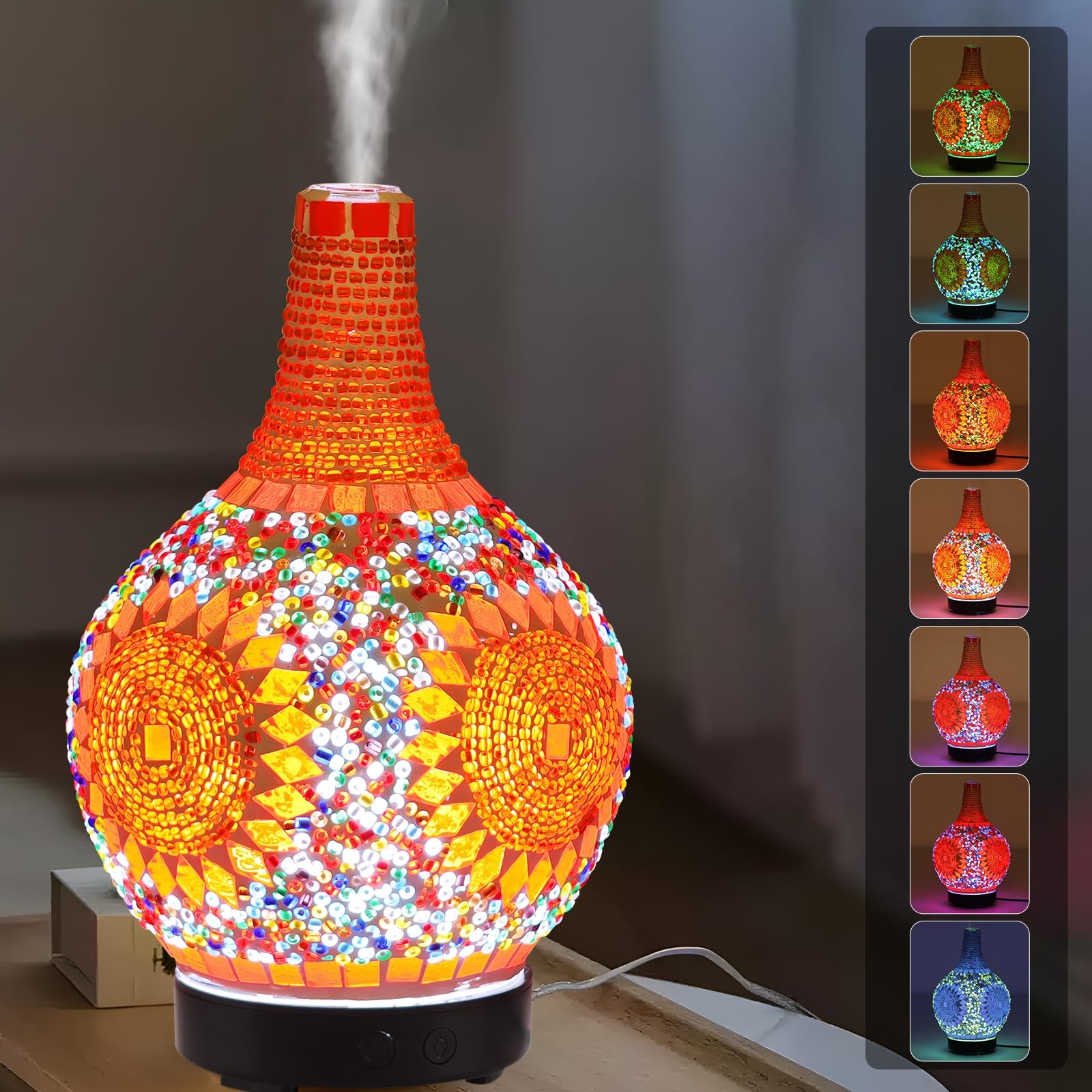 Mosaic Glass Tiffany Aromatherapy Diffuser with 7 Color Changing Lights Turkish Design