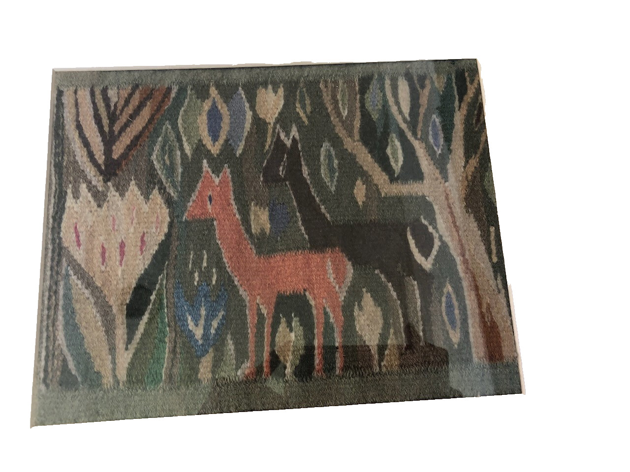 Southwestern Style Textile Wool Weaving Professionally Framed in Glass Frame