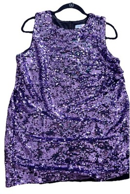 Sugar & Jade Purple Sequin Shift Dress Sleeveless Lined Round Neck XXL girl*