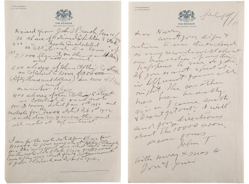 John T Brush Signed Handwitten Letter New York Giants Owner Beckett LOA Reds