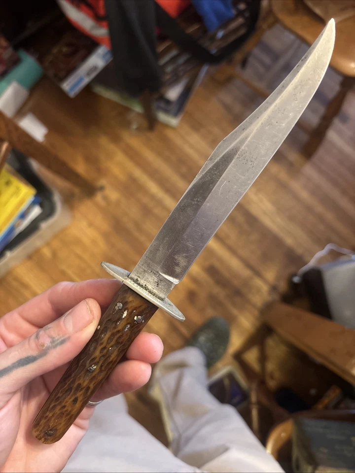 Vintage Crane Brand Cutlery Bowie Knife & Sheath Kissing Crane Robert Klass - Image 3 of 4