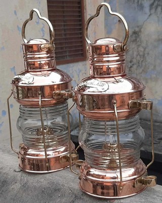 Anchor Copper Oil Lamp Lantern Maritime Ship Lantern Boat Light Set of 2 Unit 