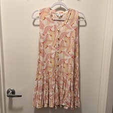 Nine West Sleeveless Mini Shirt Dress Size M Tropical Leaf Print Button Front