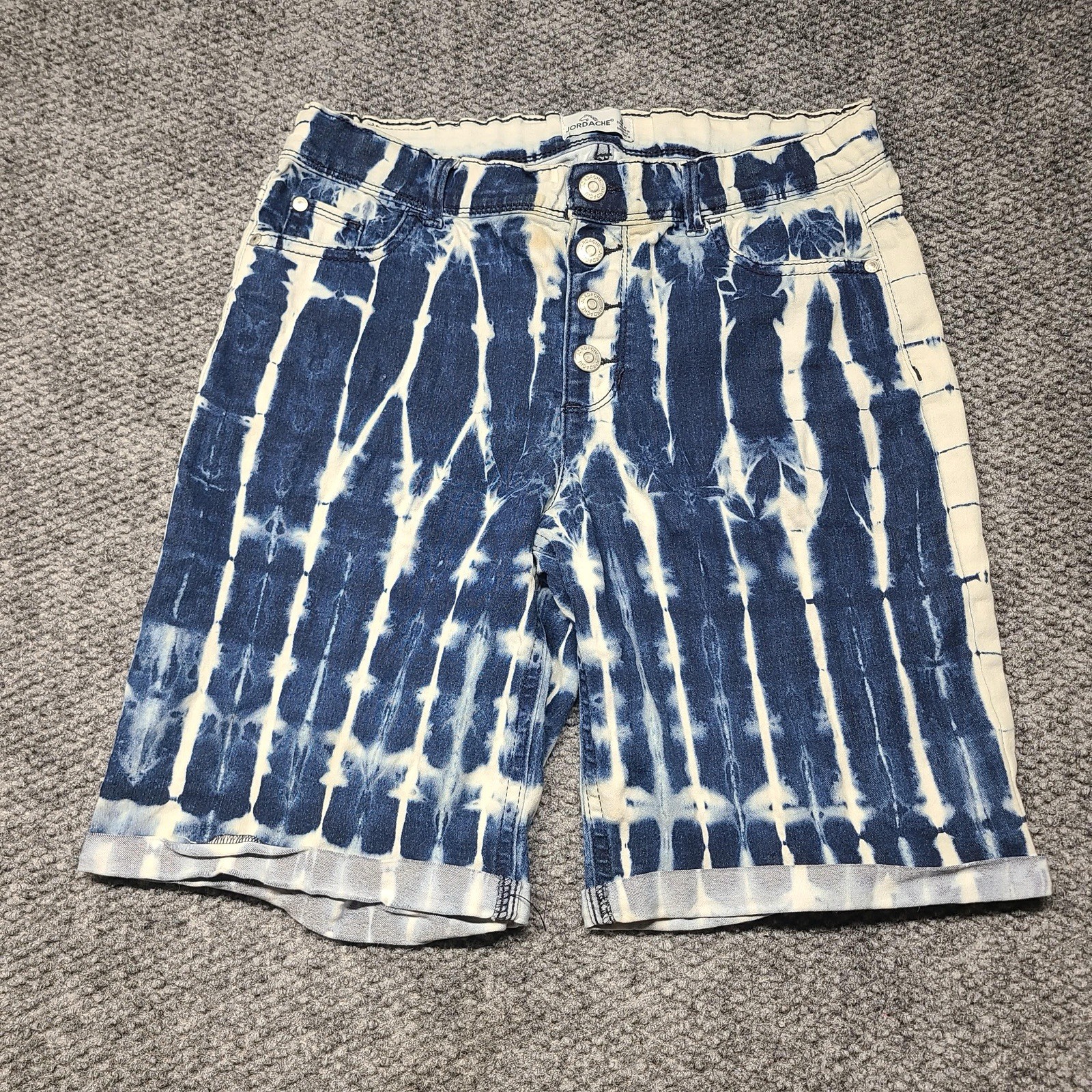 Jordache Shorts Girls 18 Jean Denim Acid Wash Tie Dye Roll Hem Blue Adjustable