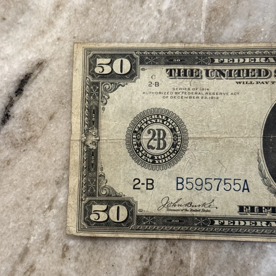 1914 $50 large-size FRN Fr. 1028 (2-B/New York) VF/VF+ - Image 2 of 4