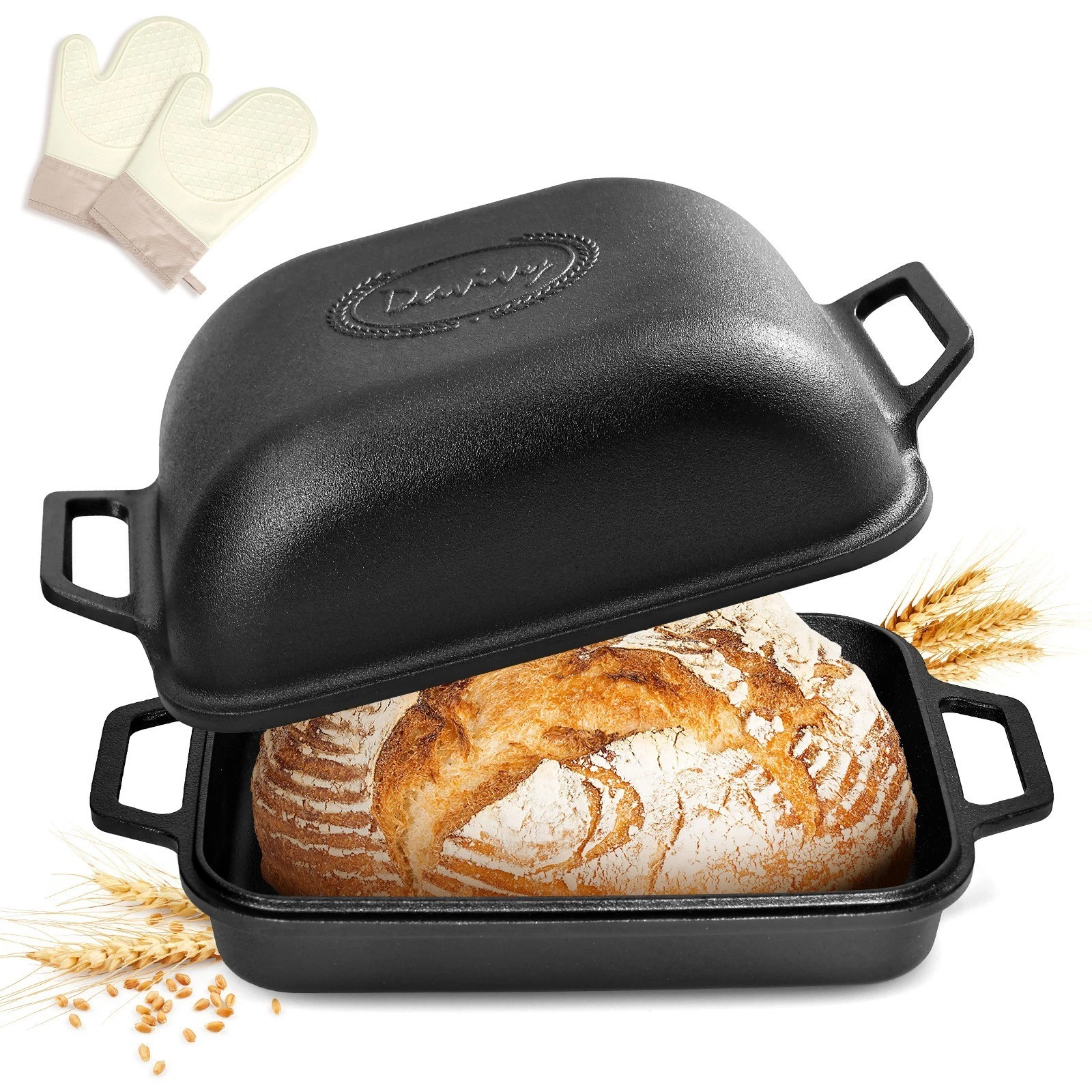 9QT Pre-Seasoned Cast Iron Dutch Oven for Sourdough Bread Non-stick Cast Iron