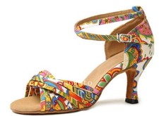 Women's Fashion Latin Dance Ballroom Middle Heel Salsa Square Cross Straps Shoes