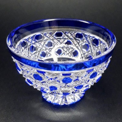 Edo Kiriko Horiguchi Glass Octagonal Basket Pattern Lapid Colored