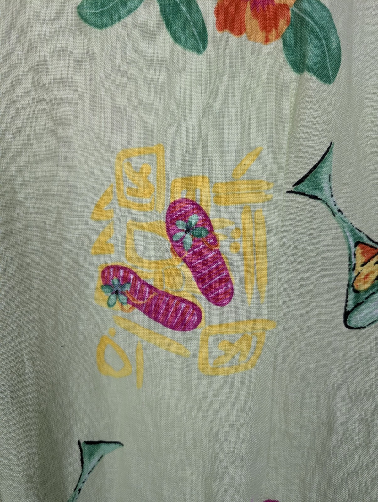 AKS Amy K Su Green Beachy Tropical Print 100% Linen Maxi Dress Size M