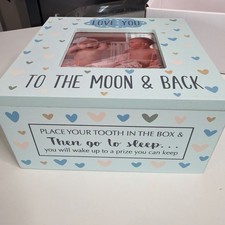 Tooth fairy, Love You to the Moon Back Baby Keepsake Box w/ Photo Frame Lid