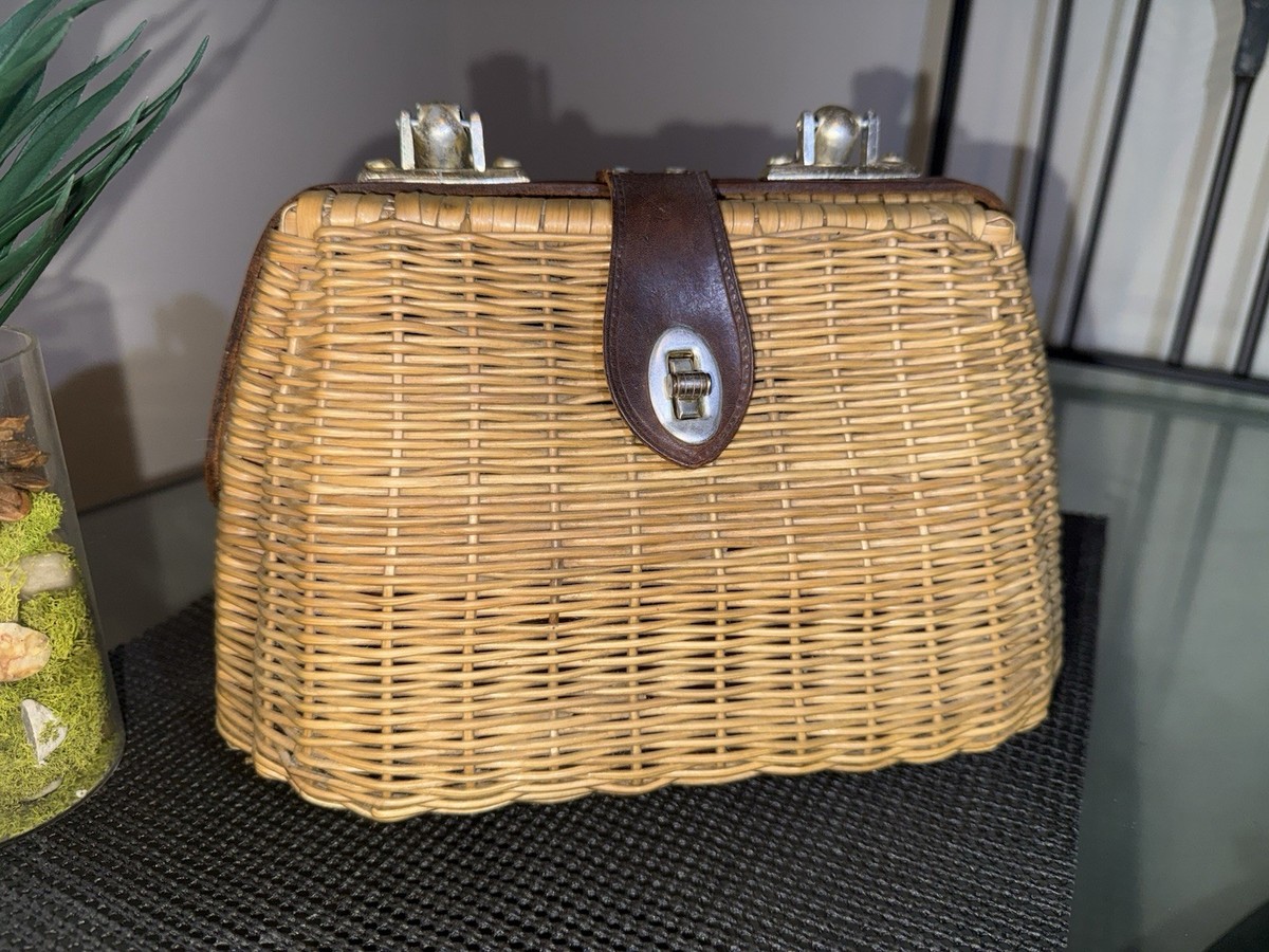 1960s British Hong Kong VINTAGE Hand Made Wicker Frame Bag with