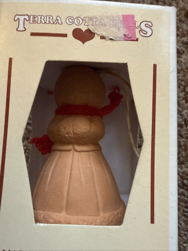 Vintage 1970s Jasco Terracotta Girl Bell Christmas Ornament. New In Box With Tag