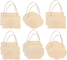 12 Pack Blank Hanging Wooden Signs for Crafts, 7 x 5 in Unfinished Beveled Wood