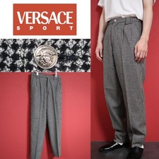 USED 【SPECIAL】VERSACE CASHMERE BLEND MEDUSA SILVER BUTTON WIDE SLACKS VERYGOOD