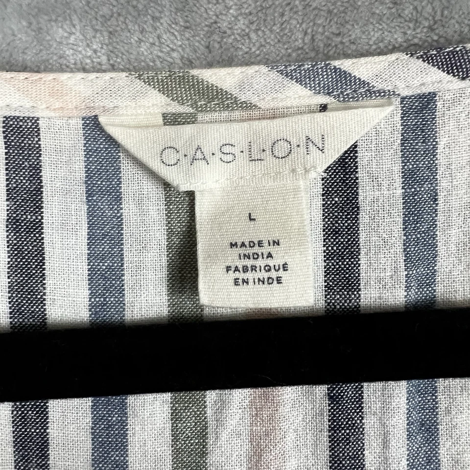 Tops Caslon para mujer grandes de mezcla de lino. Blusa pulóver a rayas manga abullonada Foto 4 de 4