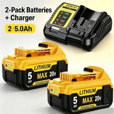 For DEWALT 20V MAX XR 5.0Ah Lithium Ion Battery 2 Pack Fast Charger DCB205 2C