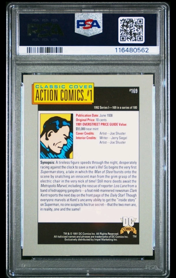 1992 IMPEL DC COSMIC CARDS #169 ACTION COMICS #1 ~ SUPERMAN ~ PSA 10 GEM MINT - Image 2 of 2