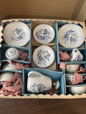 Vintage 1970s Toy China Tea Set in Box Blue/White Design Japan 23 Pc RARE