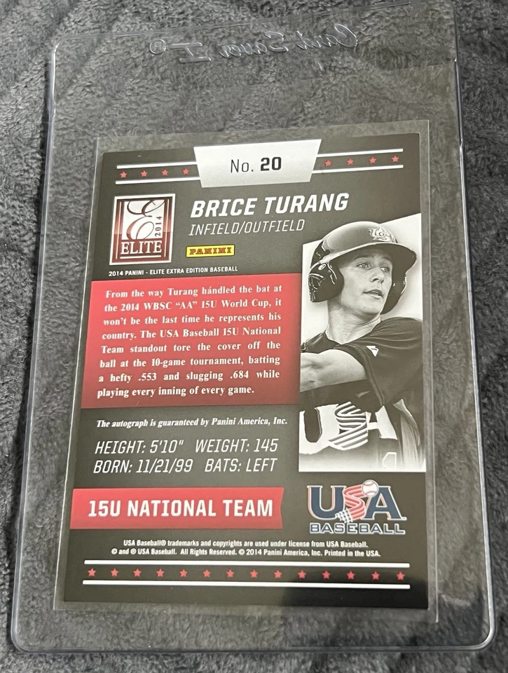 #47/199! Brice Turang 2014 Panini USA Baseball Autographed Card Rookie Brewers - Image 4 of 4