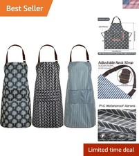 Lightweight Waterproof Kitchen Aprons - 3 Pack with 2 Pockets for Easy Cooking