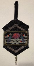 Antique 1900s Beaded Wrist Purse Red Rose and Peacock