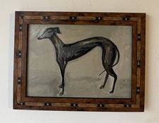 Original Small Modernist Abstract Style Figurative Dog Oil On Board Painting