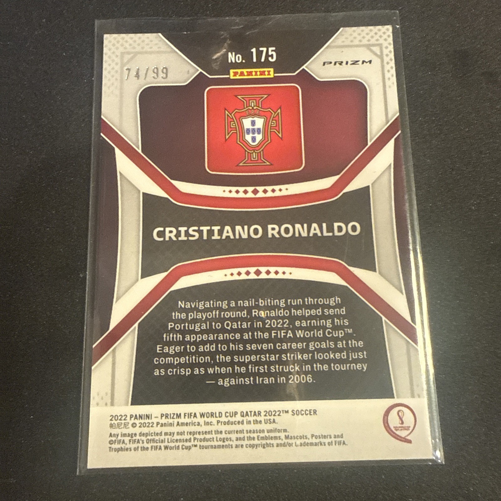 Cristiano Ronaldo PURPLE WAVE Parallel /99 2022 Prizm World Cup Qatar #175 RARE view 2