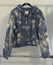 OFFLINE by Aerie Sherpa Hoodie Women Medium Blue Tie Dye Full Zip Cropped
