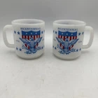 2-GLASBAKE Milk Glass Mugs Vtg BICENTENNIAL '76 Eagle/Flag/Shield/Stars/Stripes