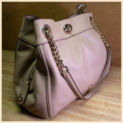 (^o^) Coach Tan Turn-Lock Edie Handbag w/Gold Metal Accents L1780-36855
