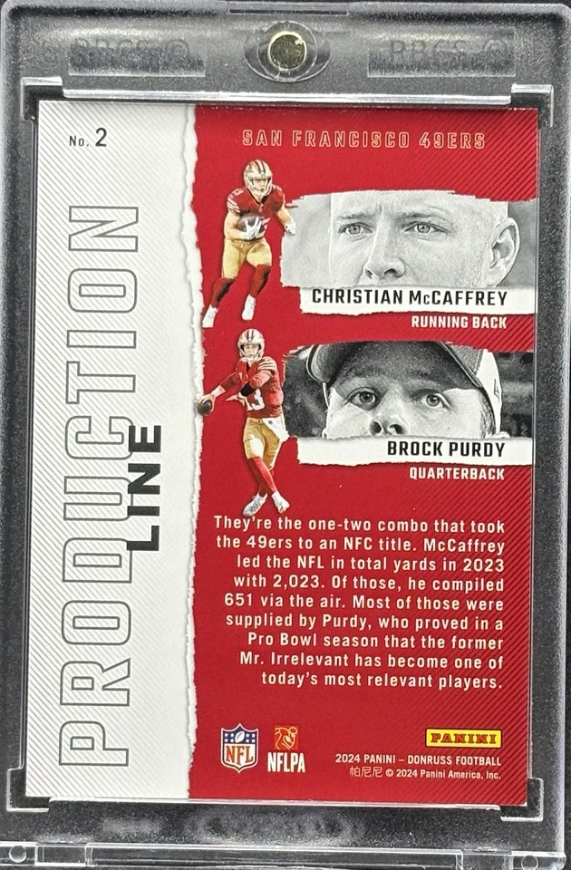 Brock Purdy Christian McCaffrey RARO DOBLE REFRACTOR TARJETA DE INVERSIÓN 49ERS COMO NUEVO Foto 2 de 2