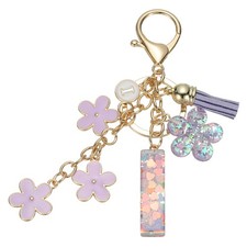 Alphabet I Tassel Cherry Blossom Initial Letter Keychain Purple, Pack of 1 