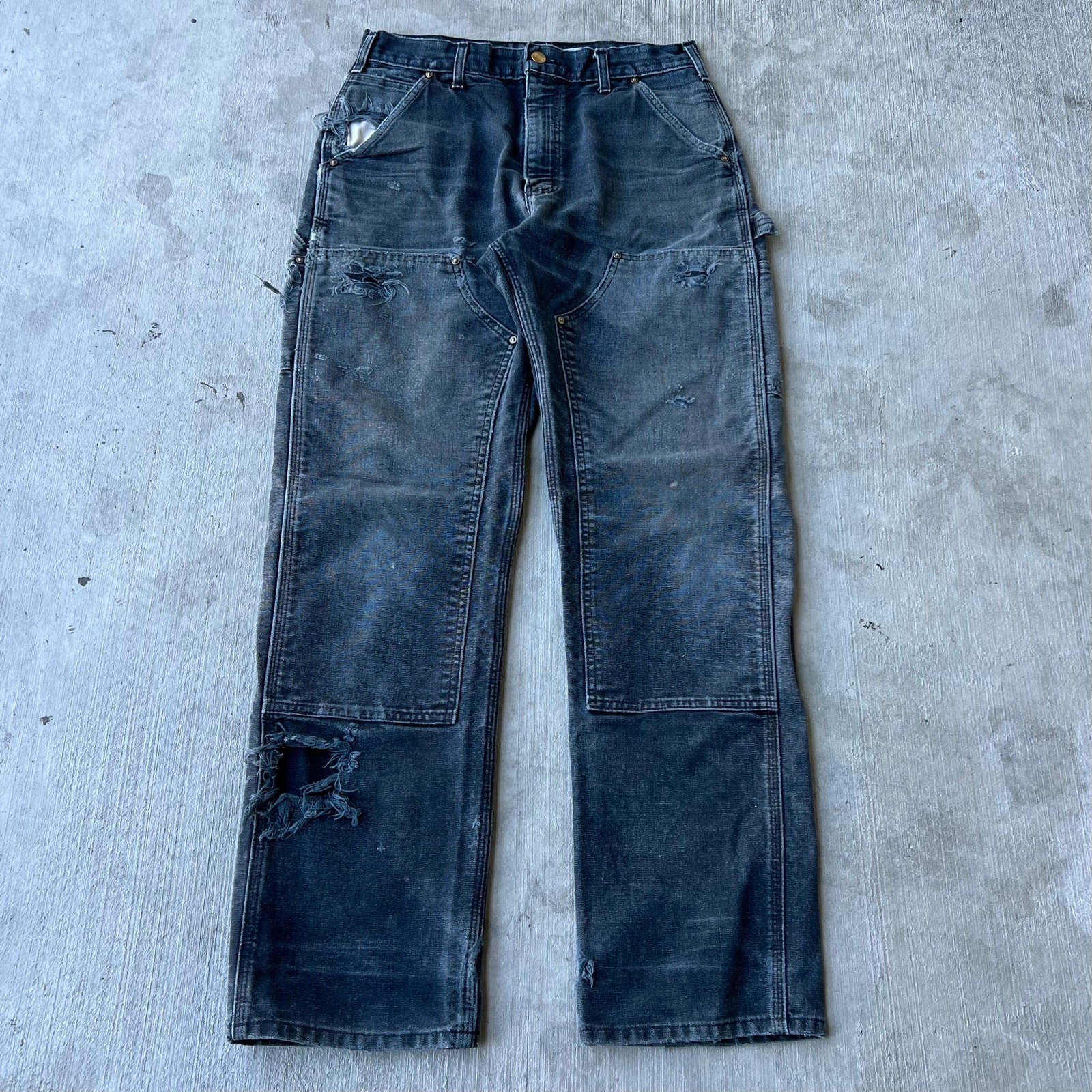 Vintage Y2K Carhartt faded black double knee work wear carpenter pants