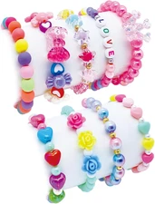 9 PCS Cute Kids Bracelets for Girls Pink LOVE Beaded Bracelets Little Girls Cost