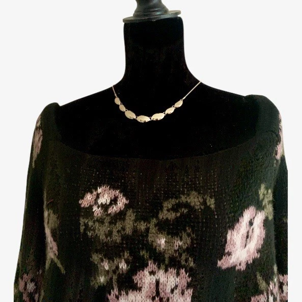 Винтажный вдохновленный Anthropologie цветочный вязаный свитер M квадратный вырез уютный шик - Изображение 3 из 4