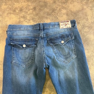 True Religion Geno Relaxed Slim Jeans Mens 40 Blue Stretch Flap Pocket Denim