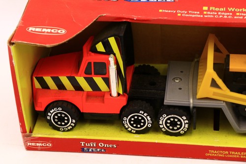 Remco Tuff Ones Steel Tractor Trailer W/ Operating Loader Backhoe Semi Truck NEW - Picture 3 of 6