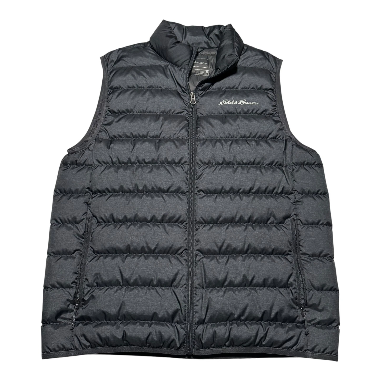 Eddie Bauer EB650 Gray Down Puffer Full Zip Polyester Vest Men's Medium