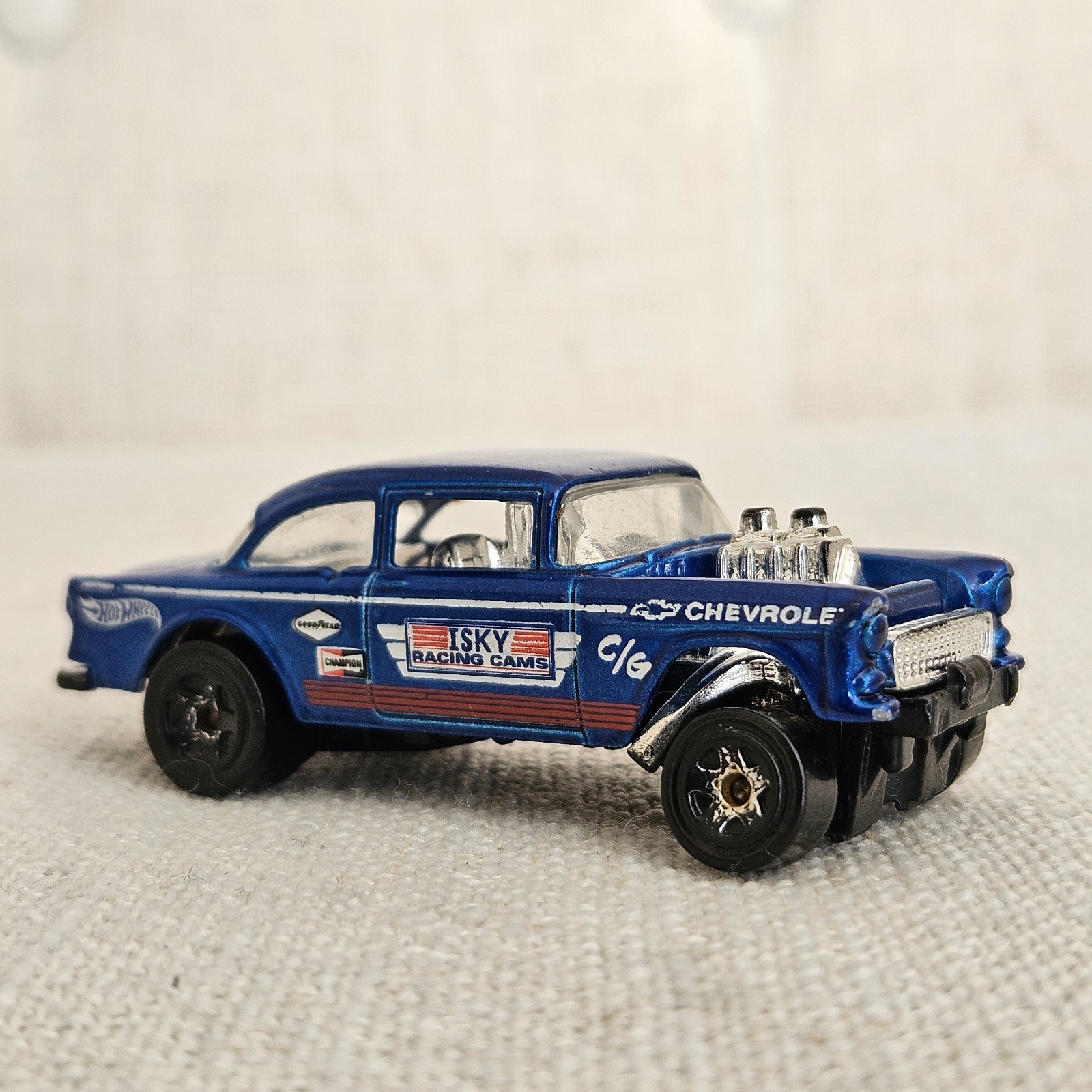  2014 Hot Wheels Workshop '55 Chevy Bel Air Gasser Hot Rod Sky Racing Blue 