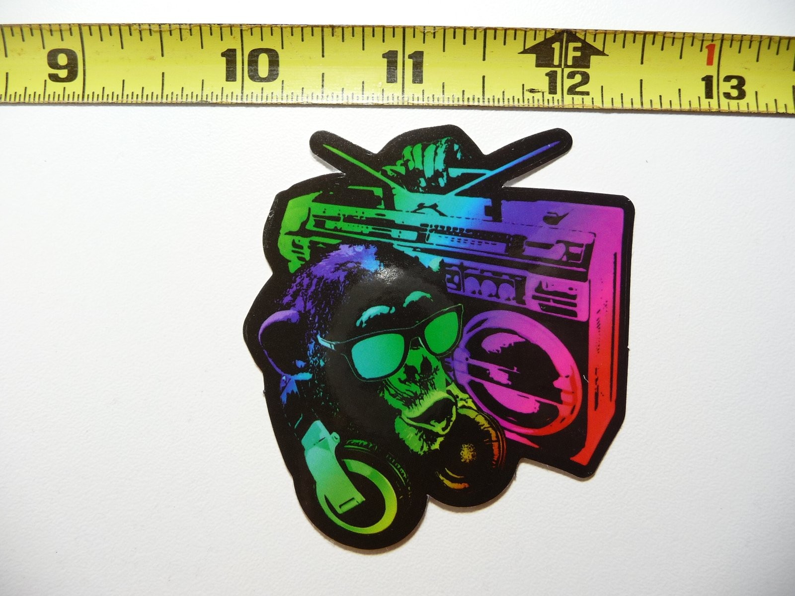 Colorful Neon Chimpanzee Boombox Sticker Decal Fun Design