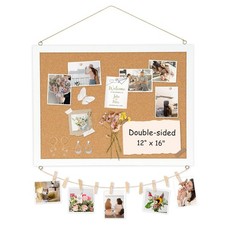 Double-Sided Cork Board for Wall, 16" x 12" Hanging Wood Framed Small Bulleti...