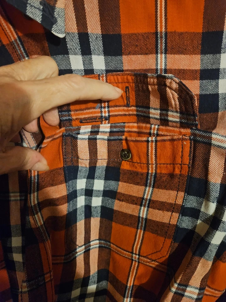 Camisa de franela LG a cuadros roja azul leñador abotonada de limpiadores usada en excelente estado B1☆ Foto 3 de 4