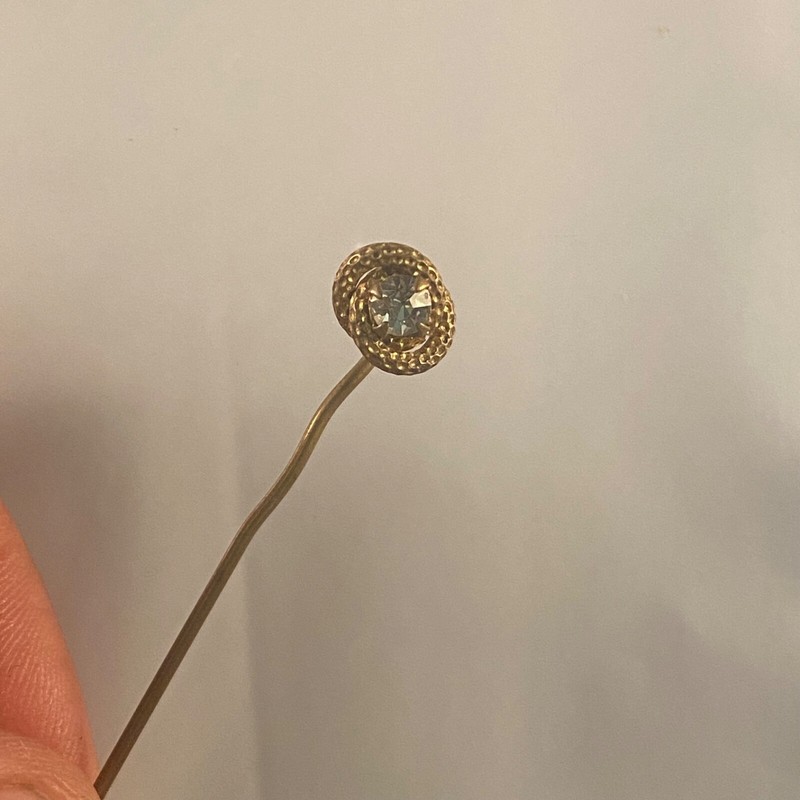 Vintage Straight Hat Pin Faux Diamond Topper 2.5"Long x .25"W