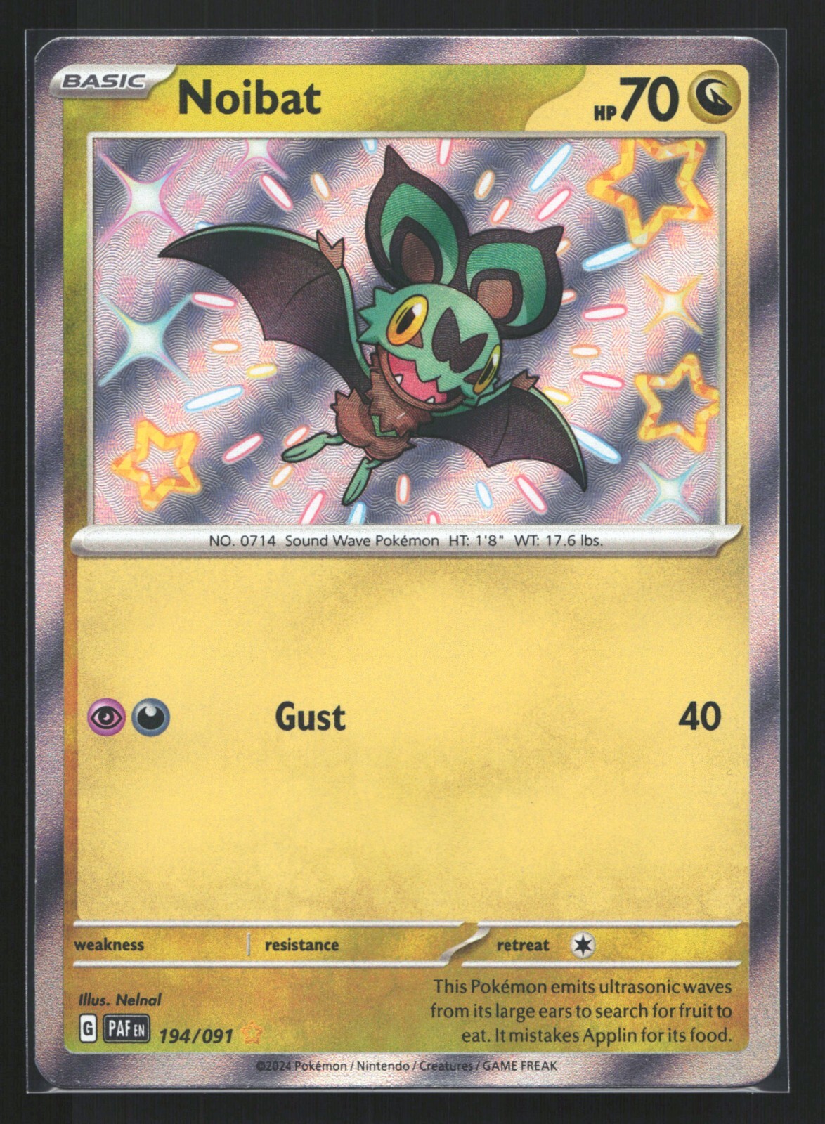 Pokemon Noibat 194/091 Paldean Fates Shiny Ultra Rare Holo NM
