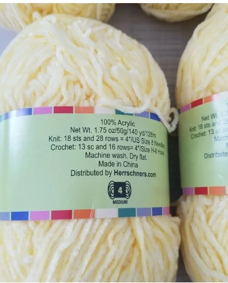 Herrschners Bebé Chenille Hilo Amarillo Claro Lote de 5 (140 yardas cada uno) 100% Acrílico Foto 3 de 4