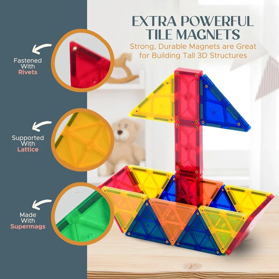 Playmags 100 3D Magnetic Building Blocks Set For Kids - STEM Magnet Toys - Image 3 of 4