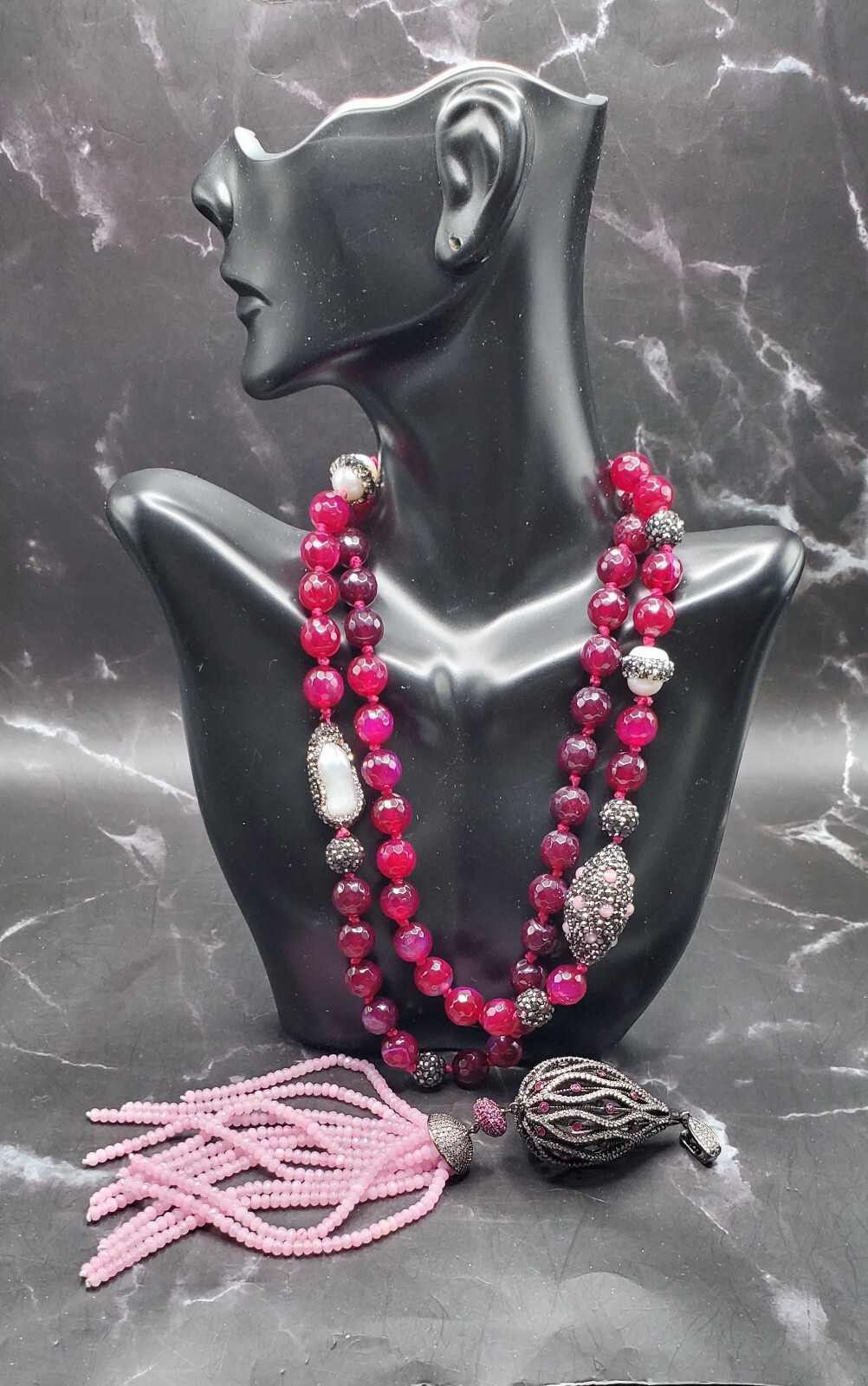 Turkish Handmade Ruby Colored Long Beaded Tassel … - image 2