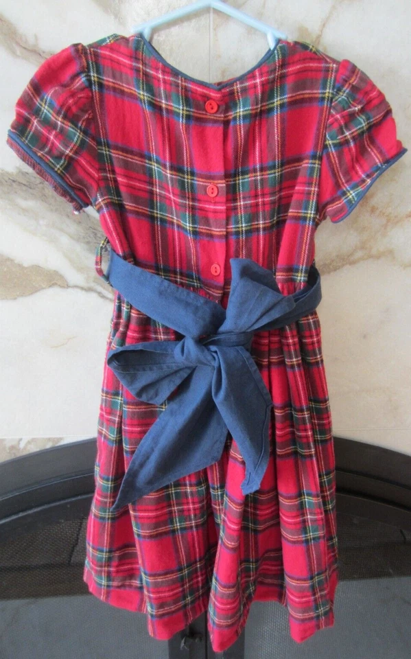 Vestido de vacaciones de Navidad a cuadros rojo verde tartán talla 4T con faja Funtasia Too usado en excelente estado Foto 2 de 4